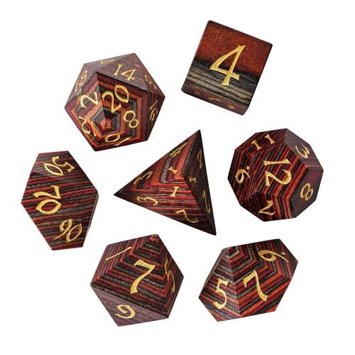 Wood DND Dice Set Red Orange Striped Handmade Wood Dice Set for Role Playing Games and Tabletop Game - color: Red Orange Grey Striped