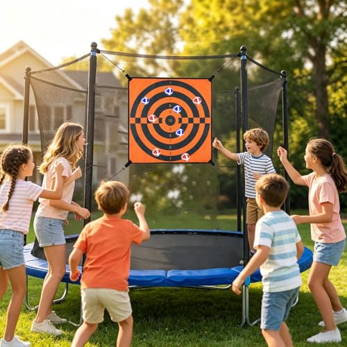 Trampoline Dart Board Toys – Plush Cloth PP 72x72cm | Interactive Adhesive Game Set | Kids Dart Board Sticky Ball Target Wall Game Trampoline Accessory for Home Garden Park Training Club Use