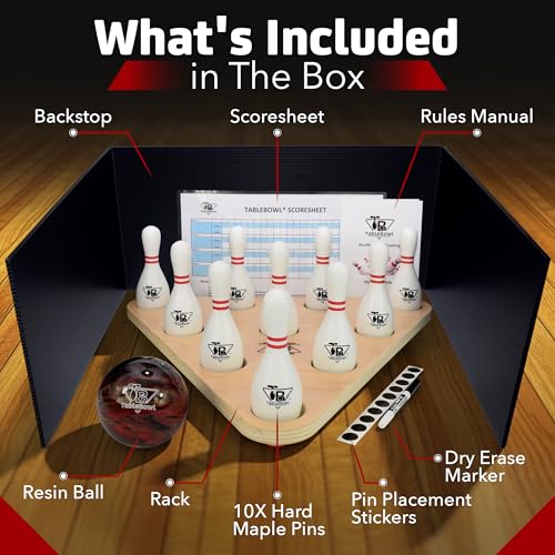 Premium Shuffleboard Bowling Pin Set – Full-Size Regulation 7” or 5.5” Hardwood Pins, Pinsetter, Resin Bowling Ball – Pro Shuffleboard Table Accessory for Family Game Rooms - size: Large