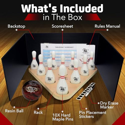 Premium Shuffleboard Bowling Pin Set – Full-Size Regulation 7” or 5.5” Hardwood Pins, Pinsetter, Resin Bowling Ball – Pro Shuffleboard Table Accessory for Family Game Rooms - size: Medium
