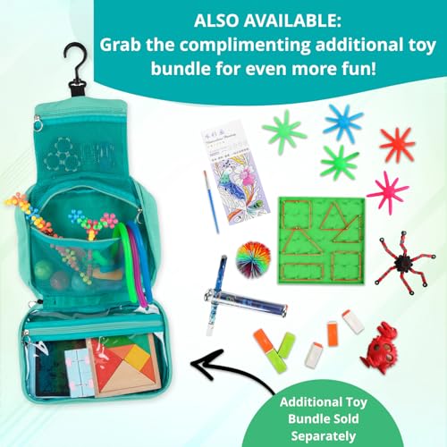 Travel Essentials for Kids – All-in-One Hanging Bag with Kid Toys, Road Trip Activities for Kids, Sensory Toys & Travel Games for Airplane Trips, Car Rides, Gifts for Boys & Girls Ages 4+ (Pink)