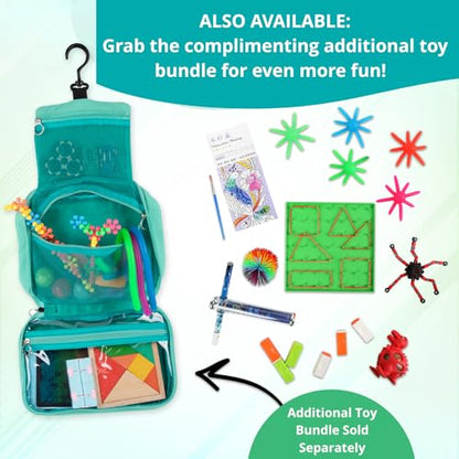 Travel Essentials for Kids – All-in-One Hanging Bag with Kid Toys, Road Trip Activities for Kids, Sensory Toys & Travel Games for Airplane Trips, Car Rides, Gifts for Boys & Girls Ages 4+ (Pink)