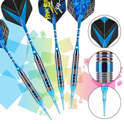 Soft Tip Darts Set 3 Aluminum Shaft Professional Darts Plastic Tip Sets 2BA Replacement Tips + Extra 3 Dart Flights 3 Replace Plastic Shafts for Electronic Dart Board - color: Deep Blue