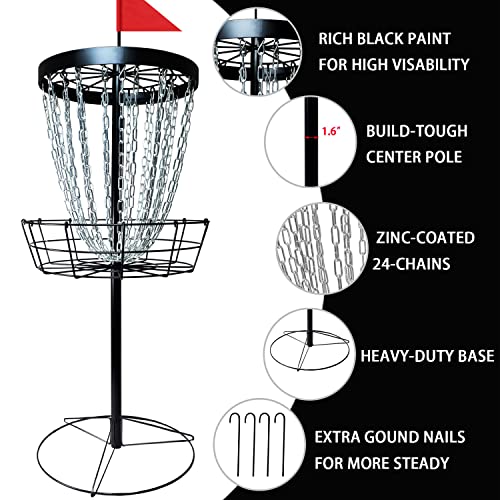 Disc Golf Basket - Portable Disc Golf Target with Heavy Duty 24-Chains Come with 6pcs Disc Golf Discs and Carry Bag, Ground Stake -Suitable for Players of All Levels - Multi Color Available - style: Plus-Black- 6 PCS