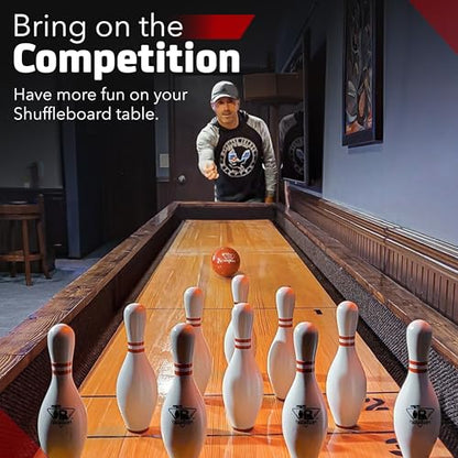 Premium Shuffleboard Bowling Pin Set – Full-Size Regulation 7” or 5.5” Hardwood Pins, Pinsetter, Resin Bowling Ball – Pro Shuffleboard Table Accessory for Family Game Rooms - size: Medium