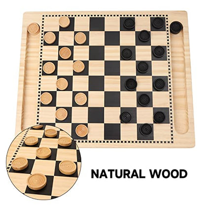 GSE Games & Sports Expert 2-in-1 Reversible Natural Wood Checkers and Tic-Tac-Toe Board Combo Set with Game Pieces, Family Game for Kids & Adults
