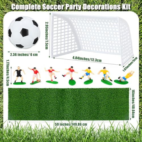 Soccer Table Centerpiece Decorations Kit, 16x59 Inch Artificial Grass Table Runner 7 Player Figures 2 Goal Nets and 1 Ball for Game Day Sports Party Birthday Baby Shower Wedding Decor