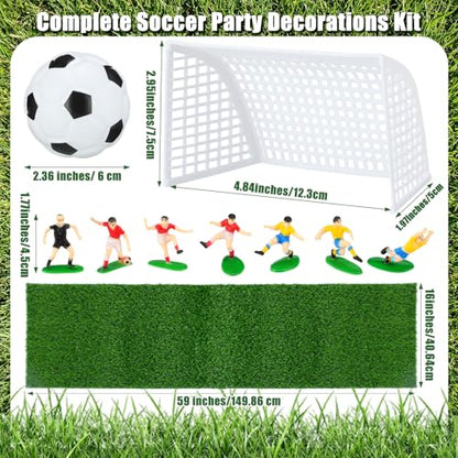Soccer Table Centerpiece Decorations Kit, 16x59 Inch Artificial Grass Table Runner 7 Player Figures 2 Goal Nets and 1 Ball for Game Day Sports Party Birthday Baby Shower Wedding Decor