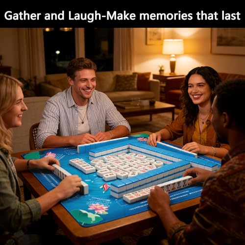 Mahjong Mat for Table,CUFURNIX 31.5''x31.5'' Non-Slip & Noise Reduction Mahjong Mat with Rules,Mah Jongg Gift with Carrying Bag for Poker,Board Games,Dominoes,Cards & Tile Games (Blue-Green) - color: Blue-green