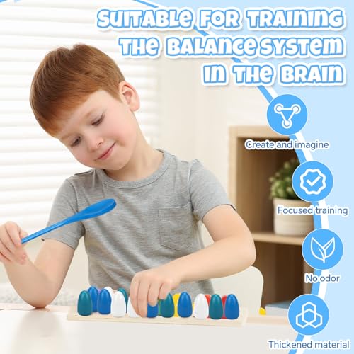 Simgoing 12 Pcs Egg and Spoon Race Game Set, Wooden Balance Relay Outdoor Yard Game for Family Easter Day Carnival Birthday Field Activity(Blue) - color: Blue