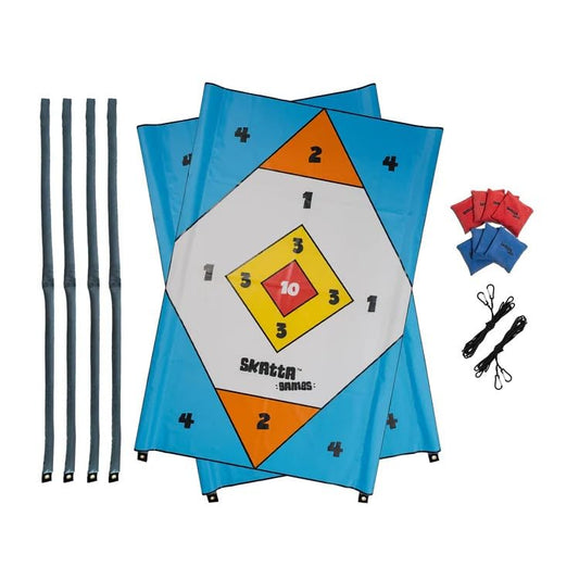 Skatta Bag Premium Cornhole Alternative Set - All-Surface Outdoor Beanbag Toss Game for Adults & Family - Weatherproof Yard Play Kit with 2 Target Boards, 8 Dual-Sided Slick Rough Bags