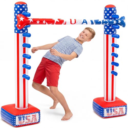 Threan 4th of July Inflatable Limbo Game 250th Anniversary Independence Day Party Game USA Red White Blue Star Patriotic American Flag Inflatable Limbo for Adults Indoor Outdoor Memorial Veterans Day - style: 4th of July