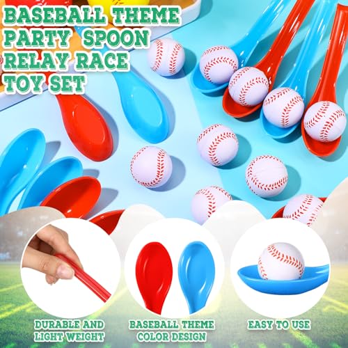 12 Pack Baseball Theme Party Game Spoon Relay Race Toy Set for Kids Adults Baseball Foam Ball and Spoon Race Game Decorations for Sports Party Indoor Outdoor School Class Birthday