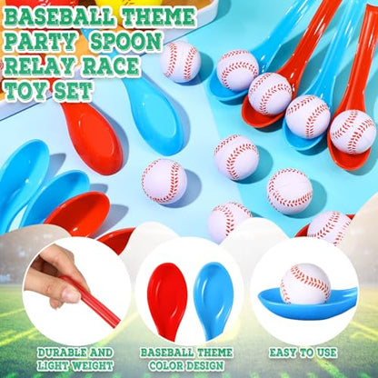 12 Pack Baseball Theme Party Game Spoon Relay Race Toy Set for Kids Adults Baseball Foam Ball and Spoon Race Game Decorations for Sports Party Indoor Outdoor School Class Birthday