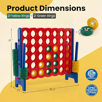 HONEY JOY Giant 4-in-a-Row, Jumbo 4-to-Score Giant Game Set with 42 Rings & Quick-Release Slider for Kids and Adults, Indoor/Outdoor Large Connect Game for Living Room, Backyard, Lawn