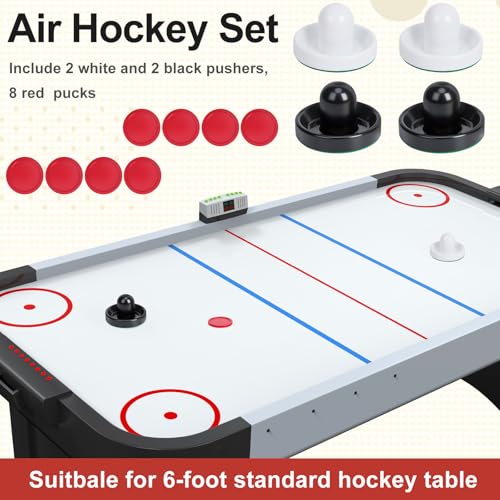 Coopay Air Hockey Paddles and Pucks, Air Hockey Pushers with Nylon Storage Bag, Goal Handles Paddles Replacement Accessories for Game Tables(4 Pushers 96mm with Pads, 8 Pucks 64mm) - color: Black, White