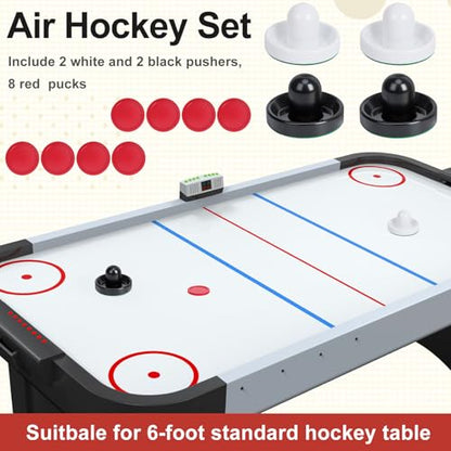 Coopay Air Hockey Paddles and Pucks, Air Hockey Pushers with Nylon Storage Bag, Goal Handles Paddles Replacement Accessories for Game Tables(4 Pushers 96mm with Pads, 8 Pucks 64mm) - color: Black, White