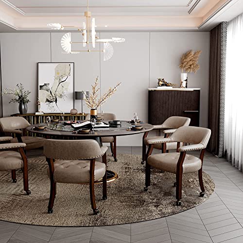 Set of 4 Dining Chair with Casters, Accent Captains Chairs with Wheels & Arms,Wheeled Roller Wood Chairs for Kitchen & Game Poker Table,Cherry&Light Wheat 1533LT(NO Table!) - color: Cherry&light Wheat