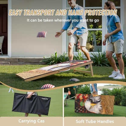 Cornhole Board Set,Corn Hole Games for Adults Outdoor,2X4FT Solid Wood Regulation Cornhole Boards with 8 Cornhole Beans Bags & Carry Case - style: Eagle's Head