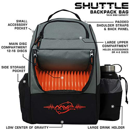 MVP Disc Sports Shuttle Disc Golf Backpack Bag (Choose Your Style and Color) - color: Gray/Orange, style: Without Velcro Side Panel