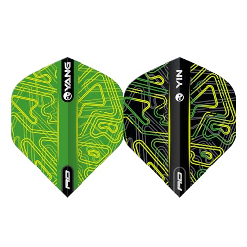 RED DRAGON Yin Yang Double Sided Dart Flights 3 Sets Per Pack (9 Dart Flights in Total) - color: Green and Black