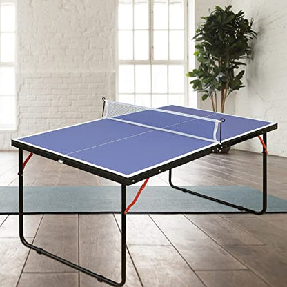 4FT/6FT/8FT/9FT Folding Rolling Table Tennis Table Regulation Ping Pong Table with 2 Paddles 3 Balls 1 Net and Post Set Fold-Up Design 4 Wheels for Easy Movement - size: 4 Ft