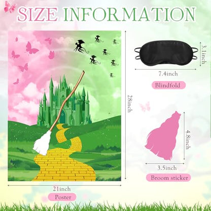 Faccito Witch Party Decorations Pin The Broom Pink and Green Games with Large Poster 24 Stickers and Blindfold Games Set for Halloween Witch Party Decorations Pink and Green Activities Supplies - style: Witch