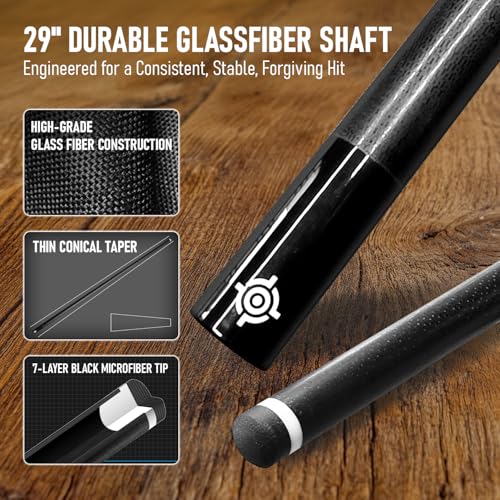 Series, Glass Fiber Pool Cue Stick, Uni-QR, 3/8-10, 5/16-18 Joint, Synthetic Leather Grip, 29" Glassfiber Shaft, 7-Layer Microfiber Tip - color: CHL1