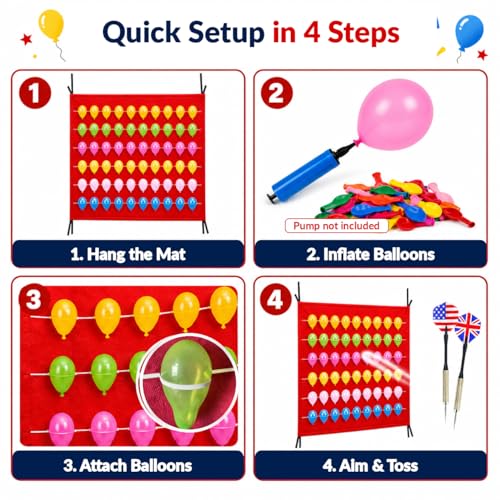 Balloon Dart Board, Carnival Fair Balloon Pop Game, Balloon Dart Game Board Set with 2 Darts & 500 Balloons, Classic Target Game for Birthday Parties, Carnivals (Straight)