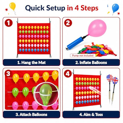 Balloon Dart Board, Carnival Fair Balloon Pop Game, Balloon Dart Game Board Set with 2 Darts & 500 Balloons, Classic Target Game for Birthday Parties, Carnivals (Straight)