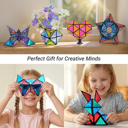 TOSY Magnet Pyramid Stone - 1 Cube Transforms into 1 Billion Shapes (Bunny, Egg Basket, Flowers, Heart), Easter Birthday Gift, 12 pcs, 243 Magnets, Holographic Design, Puzzle/STEM Toy - color: Stone