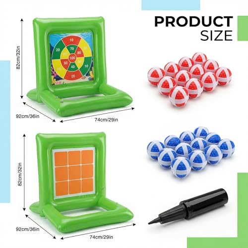 Pool Toys for Kids & Adults, 2-in-1 Dart Board and Tic Tac Toe Pool Game with 24 Sticky Balls, Family Summer Water Games for Backyard, Pool Party and Swimming Pool, Green - color: Green