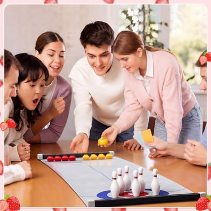 Capoda Tabletop Curling and Bowling Games Baby Shower Game Set Include 8 Curling 6 Bowling 1 Mat 2 Magnetic Strip for Indoor Birthday Bridal Shower Gender Reveal Table Decoration Supplies(Strawberry) - style: Strawberry