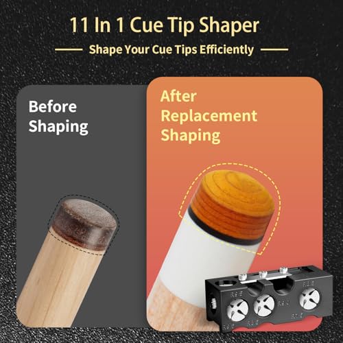 11-in-1 Aluminum Alloy Billiard cue tip Shaper，Portable Billiard Cue Tip Repairer，Pool Cue Shaper Accessories for Replacement and Shaping Cue Tips