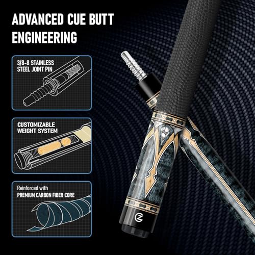 Z LUK Carbon Fiber Pool Cue Stick, Low Deflection Billiard Cue Sticks 12.5mm Tip, Professional Pool Stick for Adults with 3/8-8 Stainless Steel Joint - color: Shadow Serpent