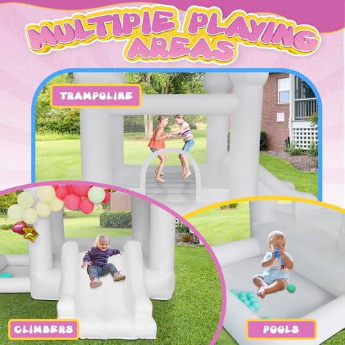AKSPORT White Bounce House Castle Inflatable Jumping Castle with Slide & Air Blower for Kid, Wedding, Birthday Party Castle, 9 * 9 * 7FT - style: 9x9x7ft-white