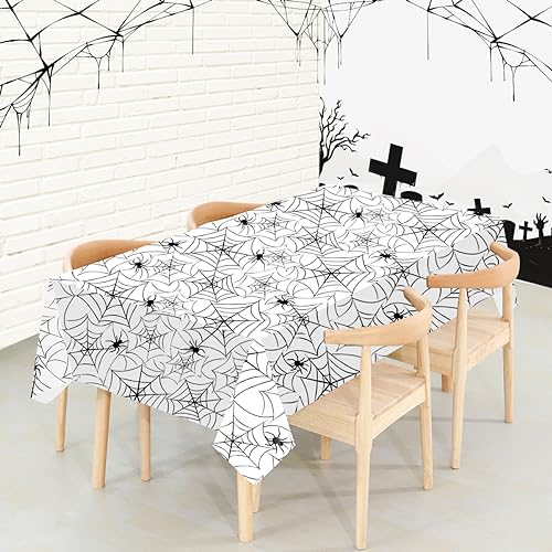 2 Pack Halloween Plastic Table cloths Christmas Plastic Table Covers Disposable Table Cloths for Christmas Party BBQ Picnic TableCovers Waterproof TableCloth White Spider Web Table Covers 54 x 108 in - color: White Spider Web
