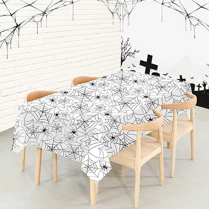 2 Pack Halloween Plastic Table cloths Christmas Plastic Table Covers Disposable Table Cloths for Christmas Party BBQ Picnic TableCovers Waterproof TableCloth White Spider Web Table Covers 54 x 108 in - color: White Spider Web