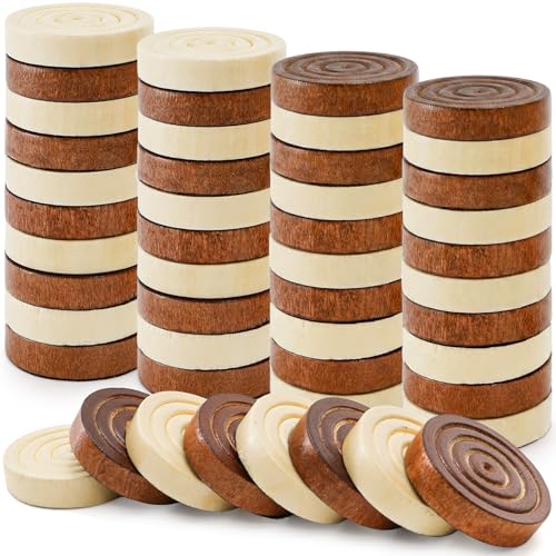 Yarlung 48 Pieces Wooden Checkers Only with 2 Dices, 1.25 Inch Wood Backgammon Checkers Game with Drawstring Bag for Replacement or Spare Pieces