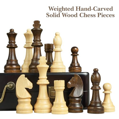 18.5" Wooden Chess Set with Handle,Chess Sets for Adults Kids Portable Folding Board Games with 4.5" King 2 Extra Queens,Handmade Weighted Large Pieces with Storage Slots