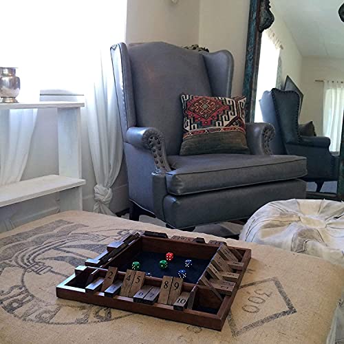 Pacific Shore Games Shut the Box Game 4 Player, Walnut Stained Wood, Dice Games, Wooden Board Games for Adults, 10 Number Tiles, 12 inch Board - color: Walnut
