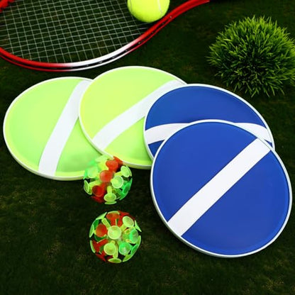 ibasenice Sticky Suction Cup Ball Toy Set with 4 Bats and 2 Balls Interactive Toss and Catch Outdoor Kids Game for Family Fun Lightweight and Portable Plastic Sticky for Children