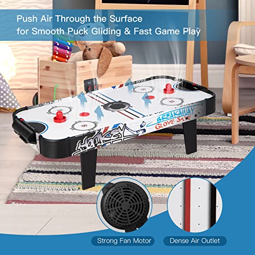 GYMAX Air Hockey Table, 42” Table Top Air Hockey with 2 Pucks, 2 Pushers, LED Scoreboard, Mini Air Hockey Arcade Table Game Room, Dorm Room, Club, Family Recreation Game