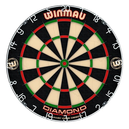 WINMAU Diamond Plus Dartboard - PDC Tournament Dart Board with High-Density Sisal & Reduced Bounce-Out Wiring - Available as Board Only, Surround Set or Cabinet Set with Steel Tip Darts