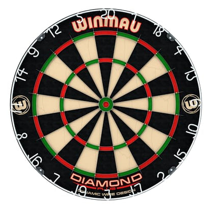 WINMAU Diamond Plus Dartboard - PDC Tournament Dart Board with High-Density Sisal & Reduced Bounce-Out Wiring - Available as Board Only, Surround Set or Cabinet Set with Steel Tip Darts