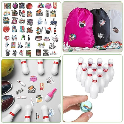 Deekin Bowling Party Favors 12 Pcs Pin Keychain 12 Pcs Ballpoint Pen Mini Bowling Set 50 Pcs Stickers for Goodie Bag Fillers and Small Prizes