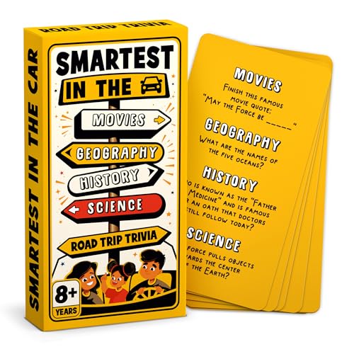 WELL BALANCED Road Trip Trivia - Road Trip Games for Kids Travel Essentials Car Activities Must Haves for Ages 8+