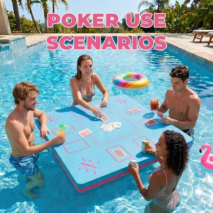 Floating Mahjong Table for Pool, Double-Sided Waterproof Float Game Tray for Mahjong, Poker, Cards, Dominoes Scrabble, Water Game Table for Adults, Pool, Hot Tub, Lake, Beach and Summer Parties