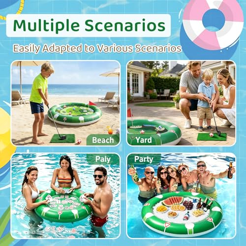 2 in 1 Kids Inflatable Golf Pool Set with Floating Poker Table Pool Game | Golf Water Chipping Game & Card Games, Summer Outdoor Golf Toys Gift for Boys Girls Teen Adults Family Yard Swimming Party
