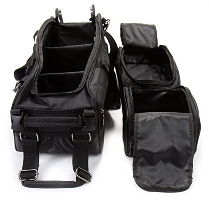 3 Ball Deluxe Bowling Tournament Roller Tote with detachable Shoe and Accessory Bag - color: Blue-Black